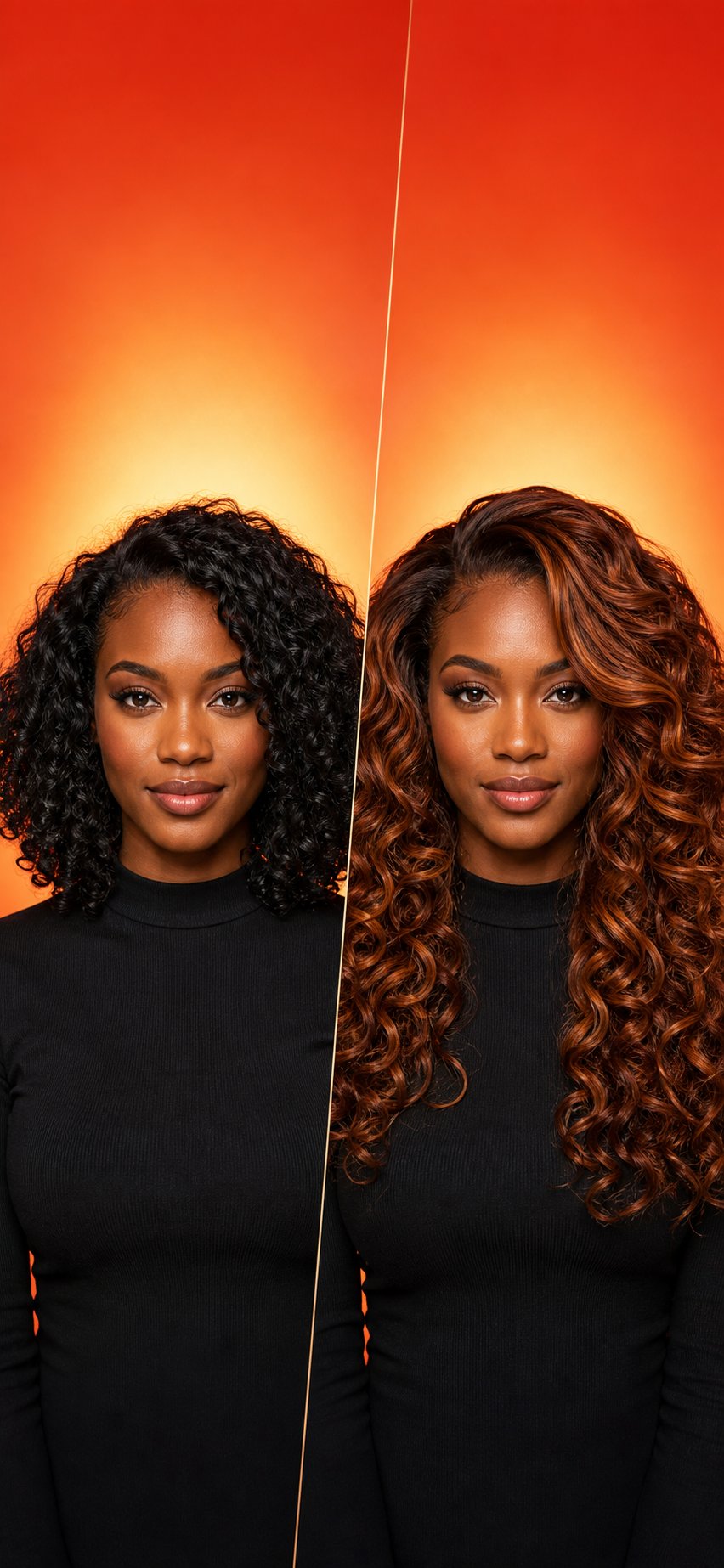 Before and after AI preview of long layered copper waves